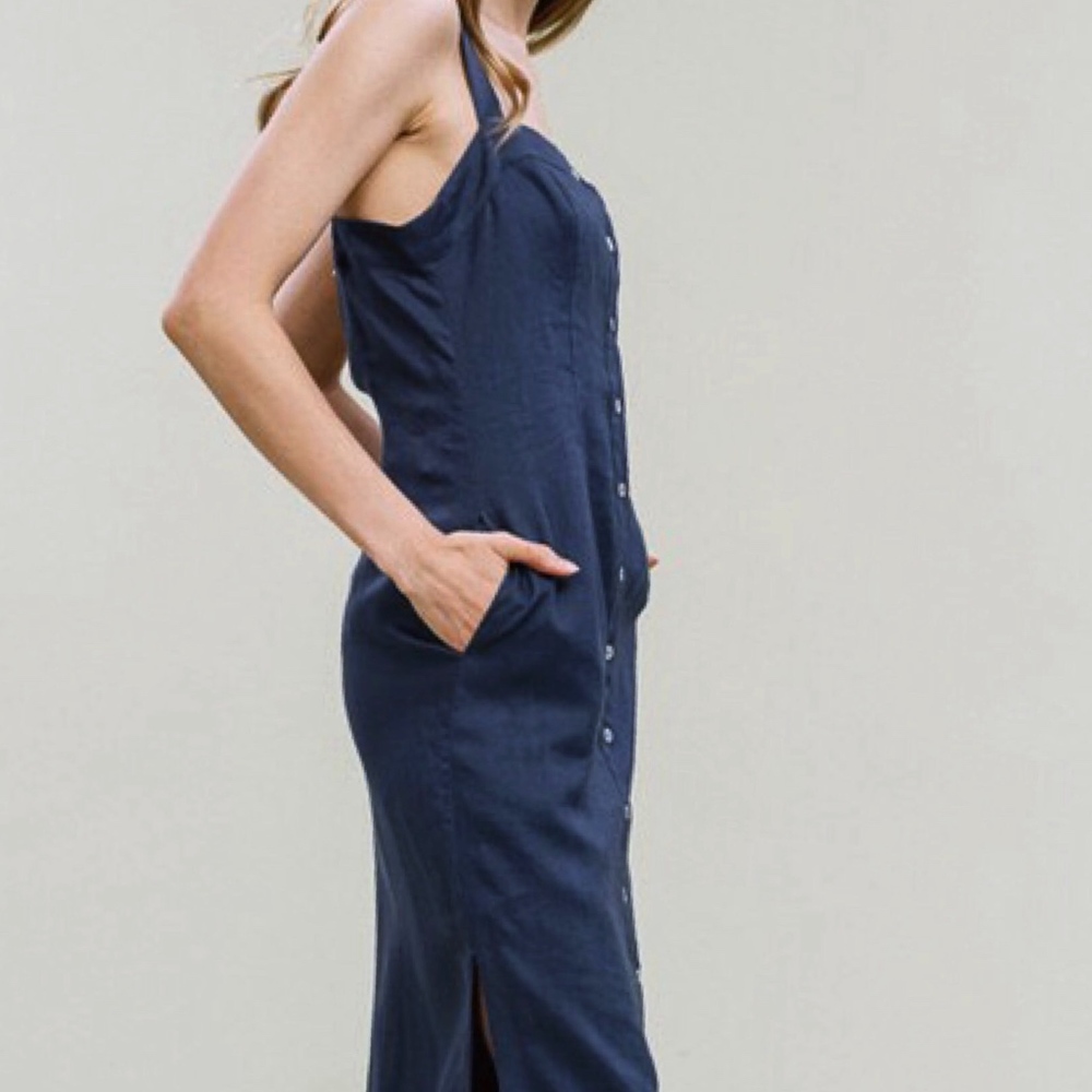 Linen Navy Maxi Dress - Picture 2 of 2